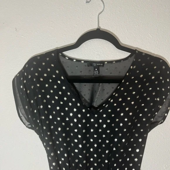 Aqua Black Gold Dotted Belted Dress - Picture 5 of 8